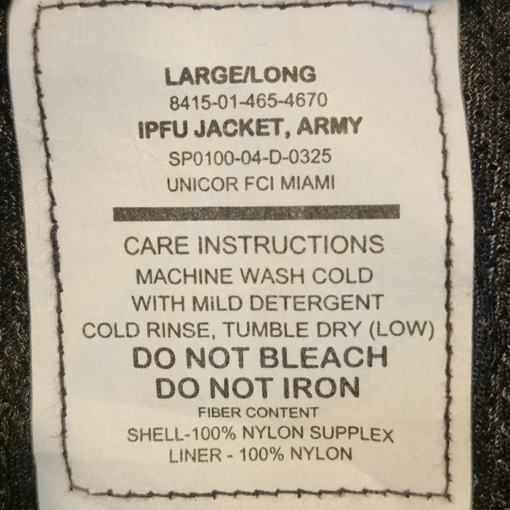 US Army IPFU Training‎ Jacket Grey Black Large Long Military Windbreaker
